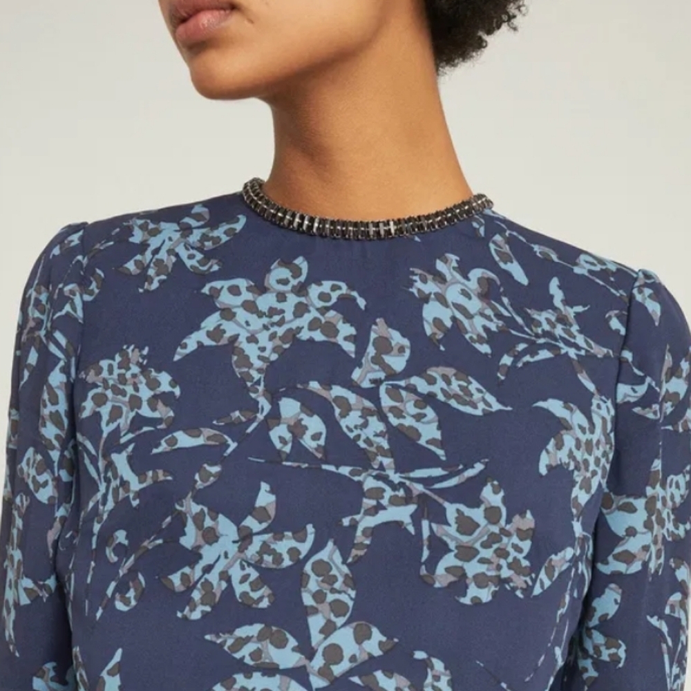 NWT REISS Jeweled Neckline Belted Melody Floral Long Sleeve Mini Dress Size 8 - Picture 12 of 13